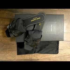 Original ♥️ Saint Laurent Tribute Black Flat Sandals Mule - Black!